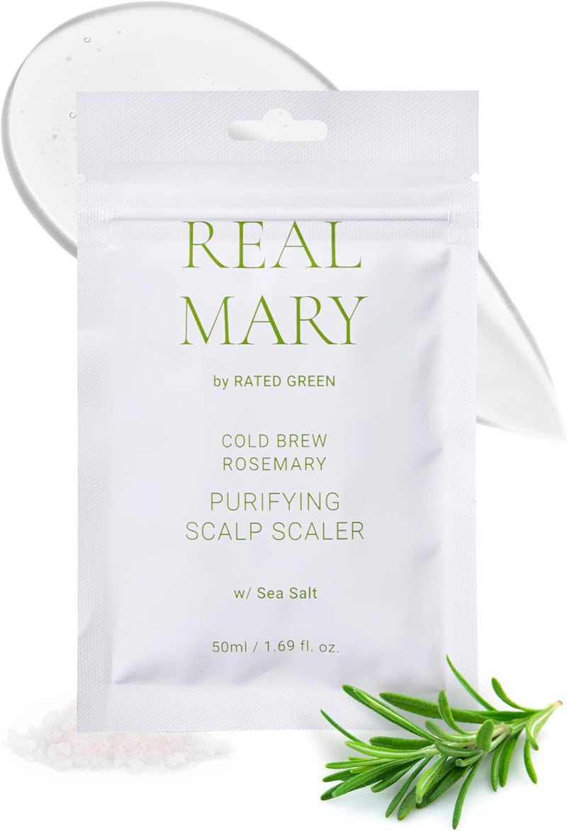 Rated Green Real Mary Cold Brew Rosemary Purifying Scalp Scaler w/Sea Salt | Hypoallergenic Korean Dry Scalp Hair Care for Flaky, Itchy & Mild Troubled Scalp | Deep Conditioning Treatment 1.69 fl oz