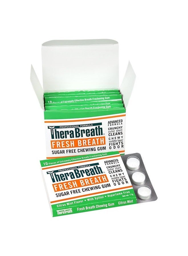 Therabreath علكة منعشة للتنفس مع الزنك ونكهة الحمضيات والنعناع، 10 قطع (عبوة من 6 قطع) - Image 2