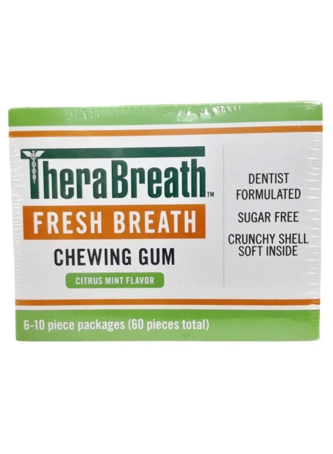 Therabreath علكة منعشة للتنفس مع الزنك ونكهة الحمضيات والنعناع، 10 قطع (عبوة من 6 قطع) - Image 1