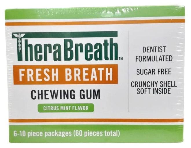 Therabreath Fresh Breath Chewing Gum with ZINC, Citrus Mint Flavor, 60 Count - Image 1