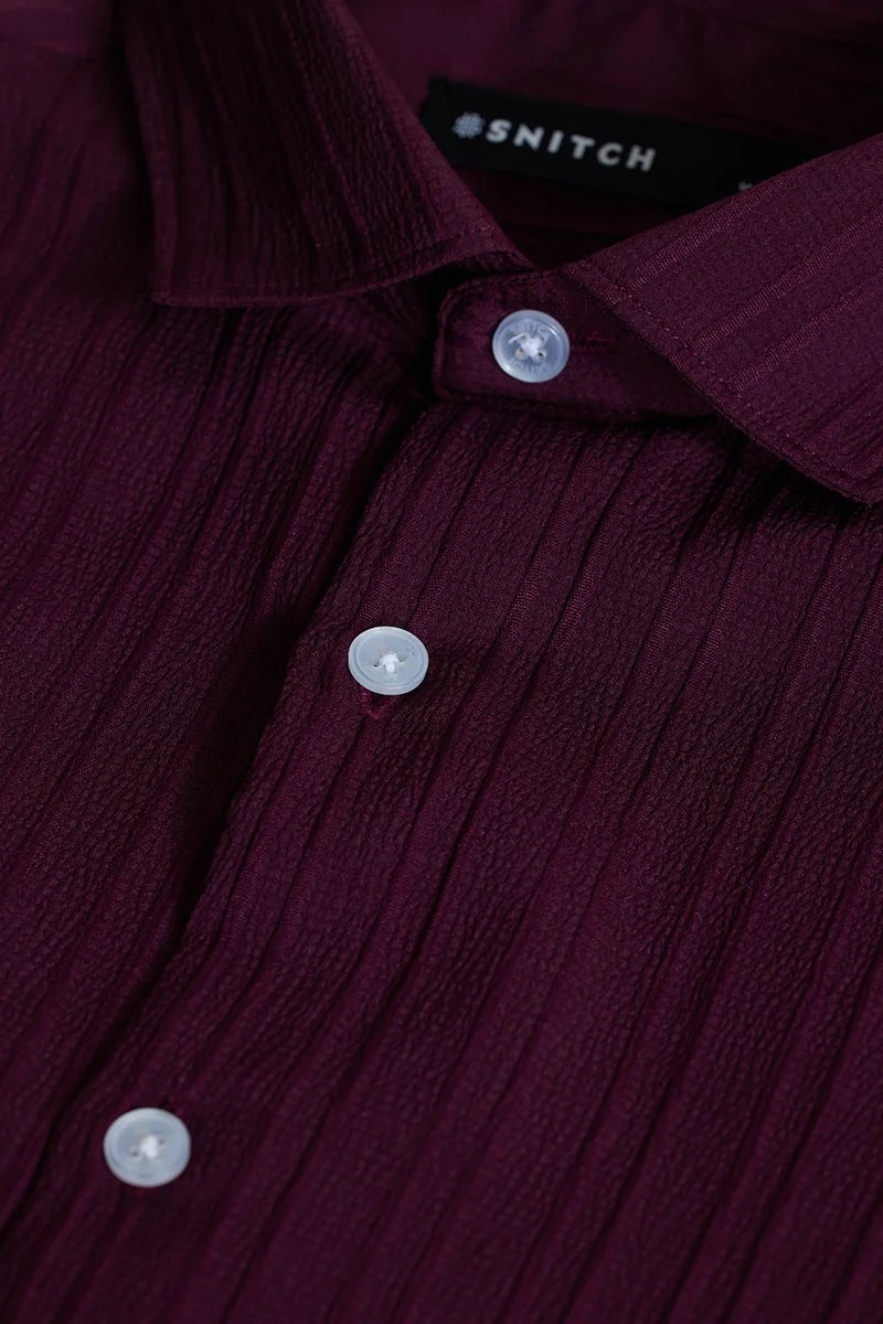 SNITCH Burgundy Stripes Slim Fit Shirt