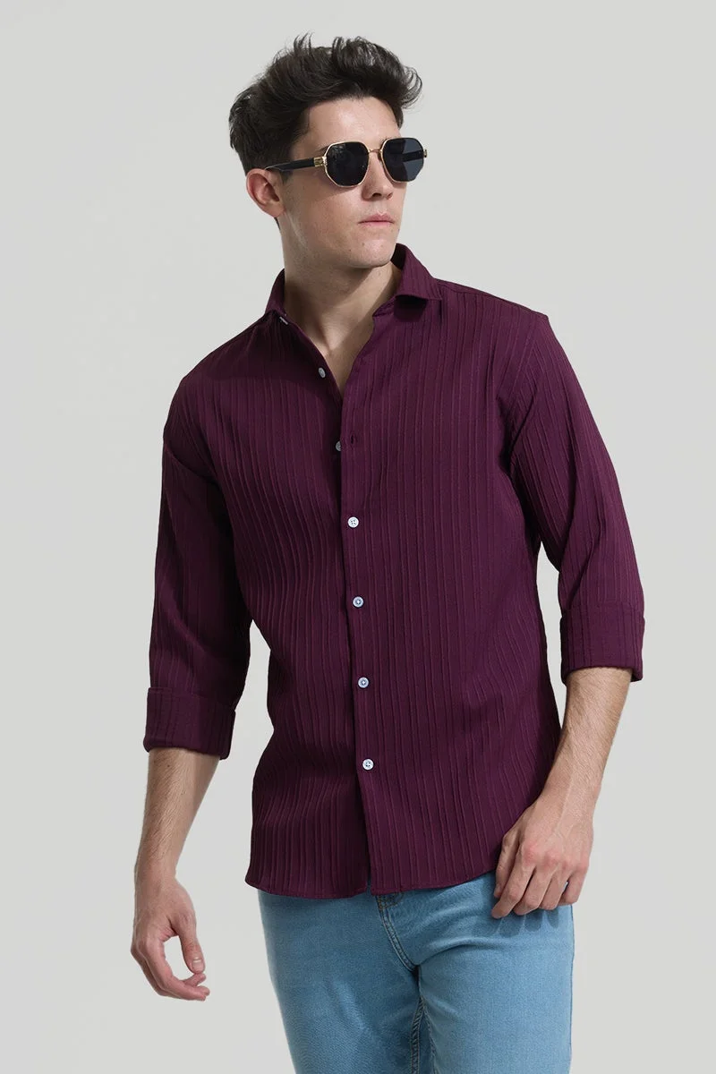 SNITCH Burgundy Stripes Slim Fit Shirt