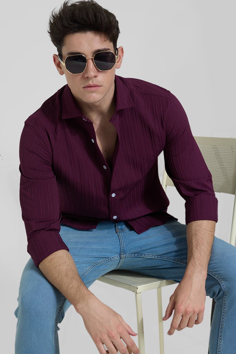 SNITCH Burgundy Stripes Slim Fit Shirt - Image 4