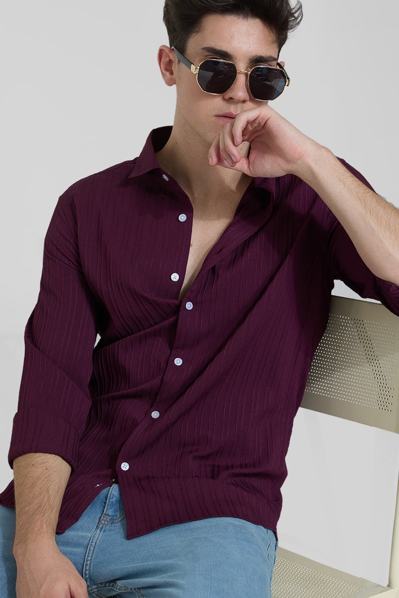 SNITCH Burgundy Stripes Slim Fit Shirt - Image 5