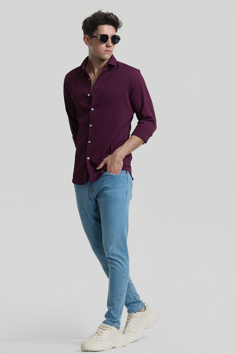 SNITCH Burgundy Stripes Slim Fit Shirt - Image 3