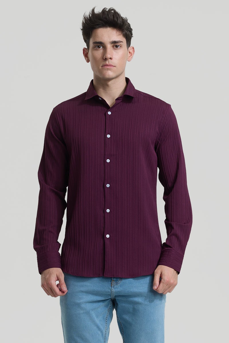 SNITCH Burgundy Stripes Slim Fit Shirt - Image 1