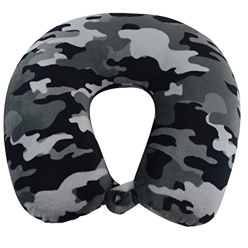 Wolf Essentials Adult Cozy Soft Microfiber Neck Pillow for Travel  Compact Machine Washable  Perfect for Airplane Car or Home Use  Filled and Finished in The USA  Black Camo