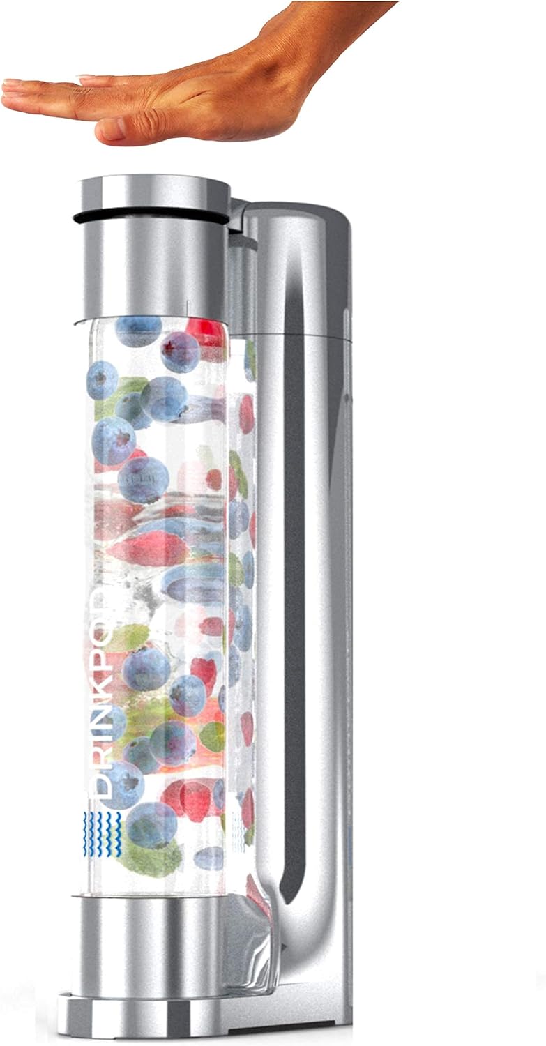 DRINKPOD Fizzpod Soda Maker - Fizzy Drink Machine with 3 PET Bottles, 3 Caps, 1 Carbonator Cap and Manual - Make Homemade Sparkle Water, Juice, Coffee, Tea and Cocktail Drinks with Fruit (Polished Chrome + 2 CO2 Cylinders) - Image 2