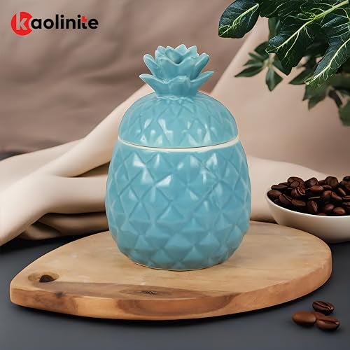 KAOLINITE Pineapple Ceramic Jars | 500ml Kitchen Storage Containers for Salt, Sugar, Pickle | Decorative Pineapple-Shaped Barni, Pack of 2 - Image 3