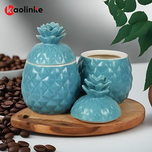 KAOLINITE Pineapple Ceramic Jars | 500ml Kitchen Storage Containers for Salt, Sugar, Pickle | Decorative Pineapple-Shaped Barni, Pack of 2 - Image 2