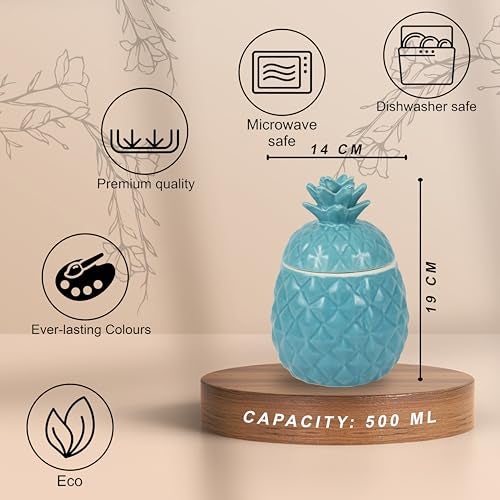 KAOLINITE Pineapple Ceramic Jars | 500ml Kitchen Storage Containers for Salt, Sugar, Pickle | Decorative Pineapple-Shaped Barni, Pack of 2 - Image 4