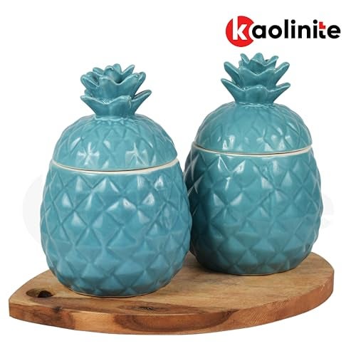 KAOLINITE Pineapple Ceramic Jars | 500ml Kitchen Storage Containers for Salt, Sugar, Pickle | Decorative Pineapple-Shaped Barni, Pack of 2 - Image 5