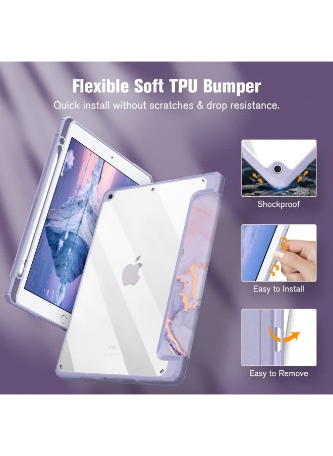 Generic - Applicable Ipad 10.2 Protective Case With Pen Slot Acrylic Tablet Case Ipad Air4/5 Painted Protective Case-Color:Purple Marble-Applicable Model:iPad Pro 10.5/air3 - Image 1