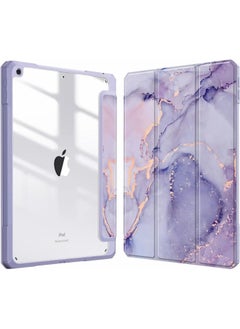 Applicable Ipad 10.2 Protective Case With Pen Slot Acrylic Tablet Case Ipad Air4/5 Painted Protective Case-Color:Purple Marble-Applicable Model:iPad Pro 10.5/air3