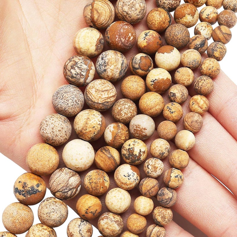 AUREHEN Natural Matte Picture Jasper Beads, 10MM Round Frosted Unpolished Loose Gemstone Beads for Bracelet Necklace Jewelry Making, Energy Stone Healing Power with Stretch Beading Cord - Image 4