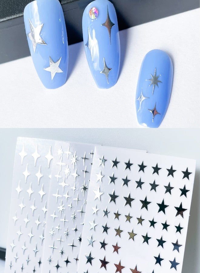 IHUKEIT Star Nail Aurora Silver Star Nail Art Decal Stickers for Women, Girls & Kids - Self-Adhesive, Pack of 6 - Image 3