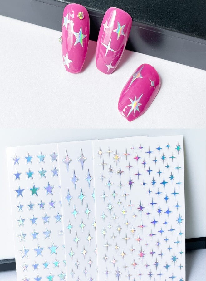 IHUKEIT Star Nail Aurora Silver Star Nail Art Decal Stickers for Women, Girls & Kids - Self-Adhesive, Pack of 6 - Image 2