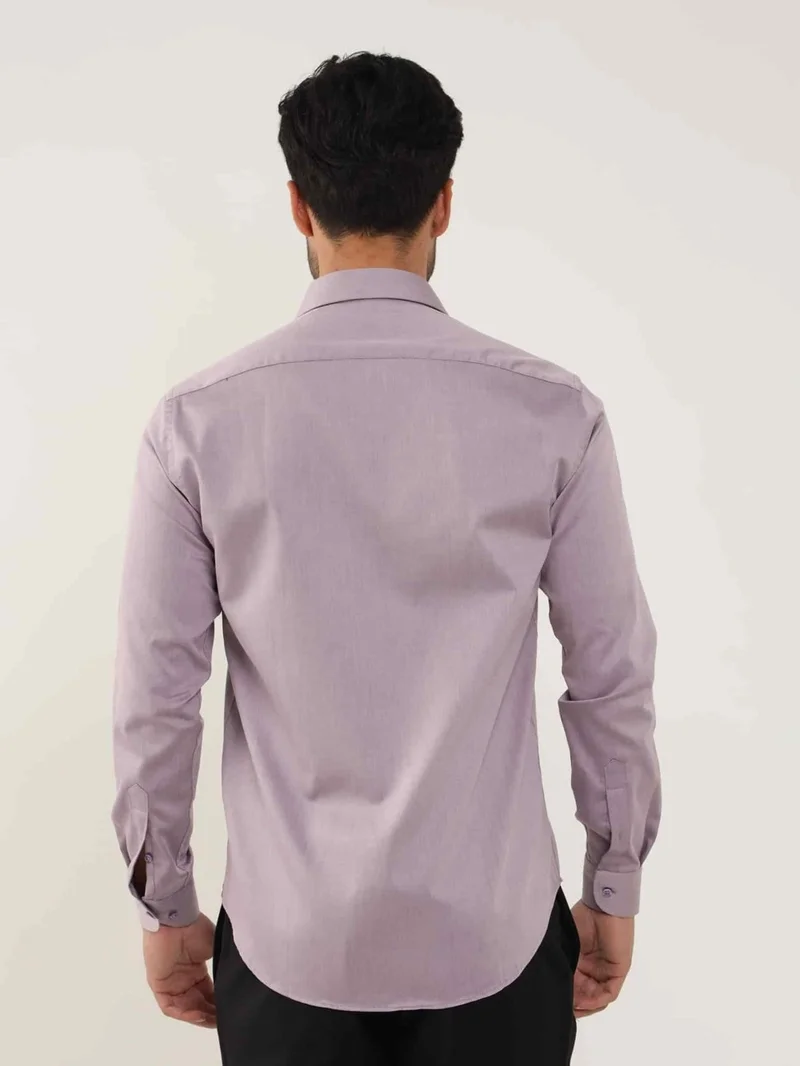 دوفي Lilac Men's Slim Fit Plain Brent Collar Long Sleeve Shirt - 102504