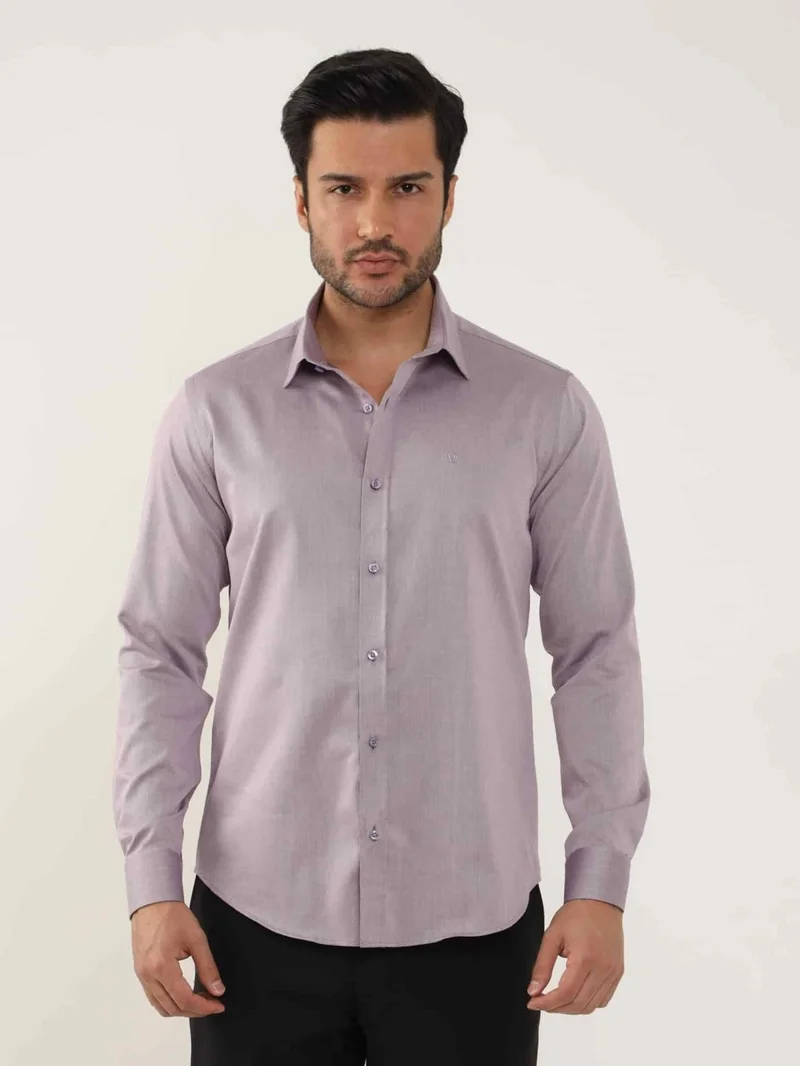 دوفي Lilac Men's Slim Fit Plain Brent Collar Long Sleeve Shirt - 102504