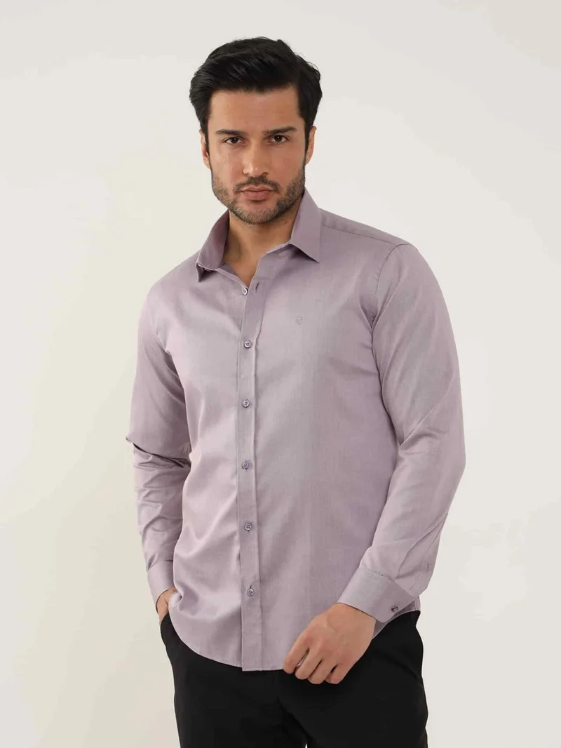 دوفي Lilac Men's Slim Fit Plain Brent Collar Long Sleeve Shirt - 102504