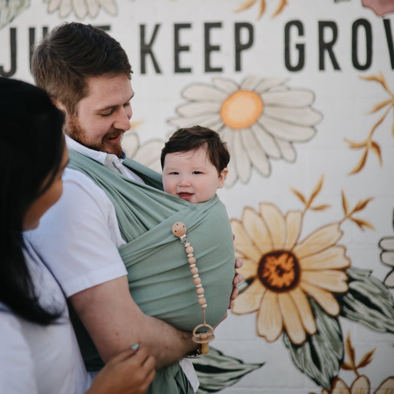 mushie Baby Wrap Carrier | Organic Cotton and Elastane | Infant Sling for Newborn and Babies 8-35 lbs (Roman Green) - Image 2