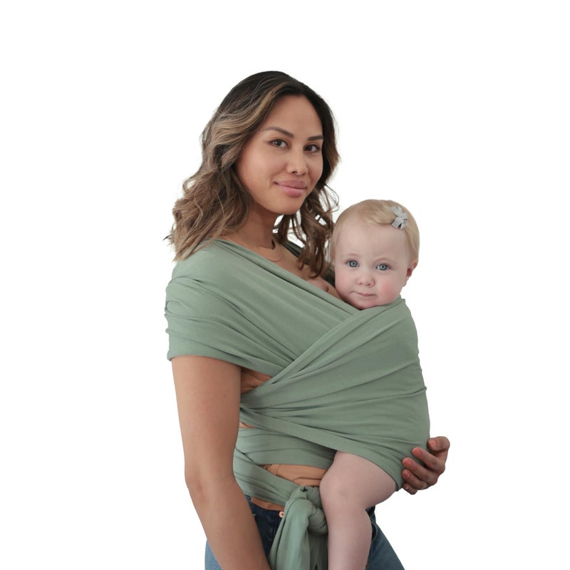 mushie Baby Wrap Carrier | Organic Cotton and Elastane | Infant Sling for Newborn and Babies 8-35 lbs (Roman Green) - Image 1