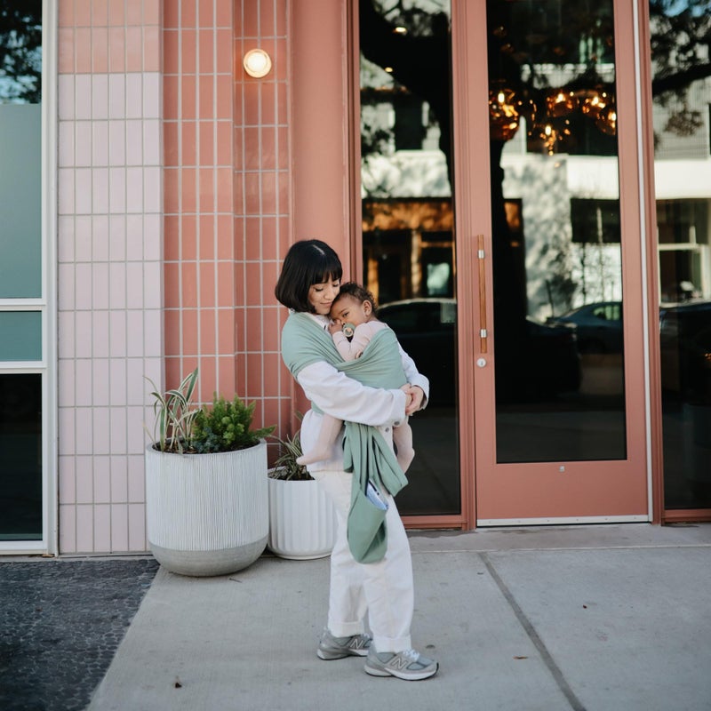 mushie Baby Wrap Carrier | Organic Cotton and Elastane | Infant Sling for Newborn and Babies 8-35 lbs (Roman Green) - Image 3