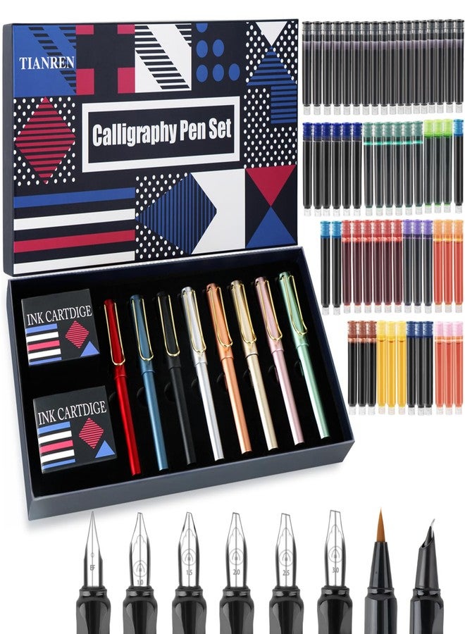 TIANREN Calligraphy Pen set,Fountain Pens with 8 Different Replaceable Nibs with 60 Ink Cartridges(12 Colors),Calligraphy set for Beginner Writing Drawing. - Image 1