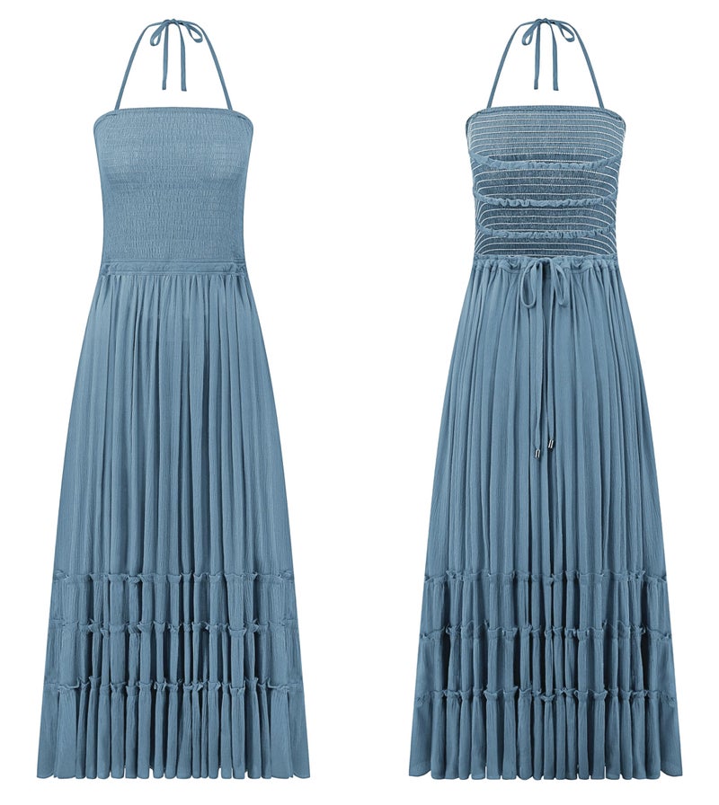 R.Vivimos Womens Summer Boho Sexy Backless Long Dresses (X-Large, HazeBlue) - Image 5