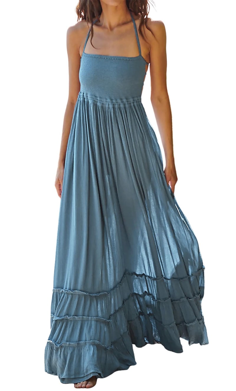 R.Vivimos Womens Summer Boho Sexy Backless Long Dresses (X-Large, HazeBlue) - Image 1
