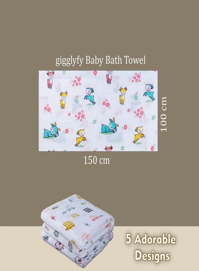 gigglyfy Baby Soft Cotton Bath Towel for Infants | Quick Dry Absorbent Safe Printed Muslin Towel for Newborn Babies | Toddler-Baby Towel for Boys and Girls (Nature Print) - Image 3
