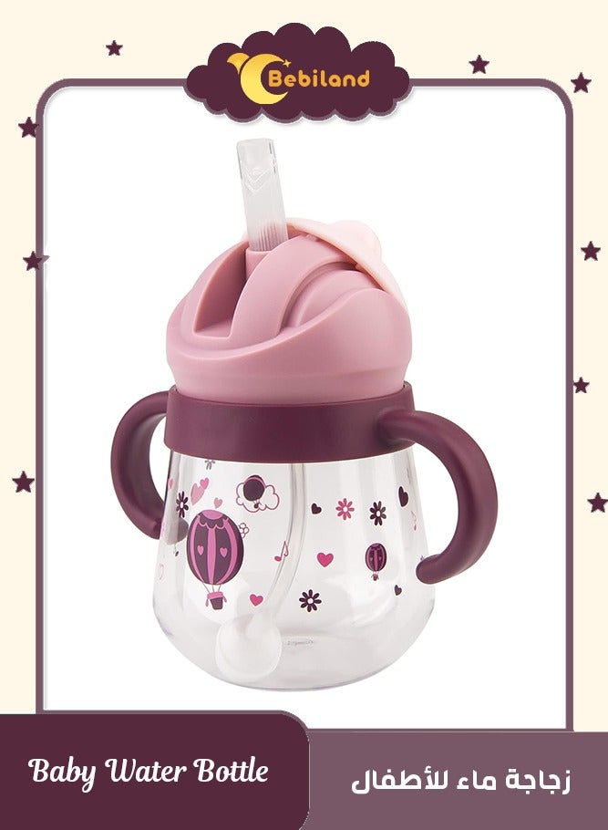 Bebiland Baby Straw Cup with Handles, Sippy Cup for Baby Months 6+, Weighted Straw Non Spill Cup for Toddlers, Spill-Proof, Leak-Proof Soft Spout Cup 260ml, Bpa Free (Purple) - Image 1