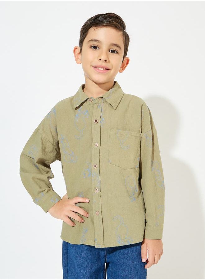 Styli - Printed Patch Pocket Shirt with Buttons - Image 1