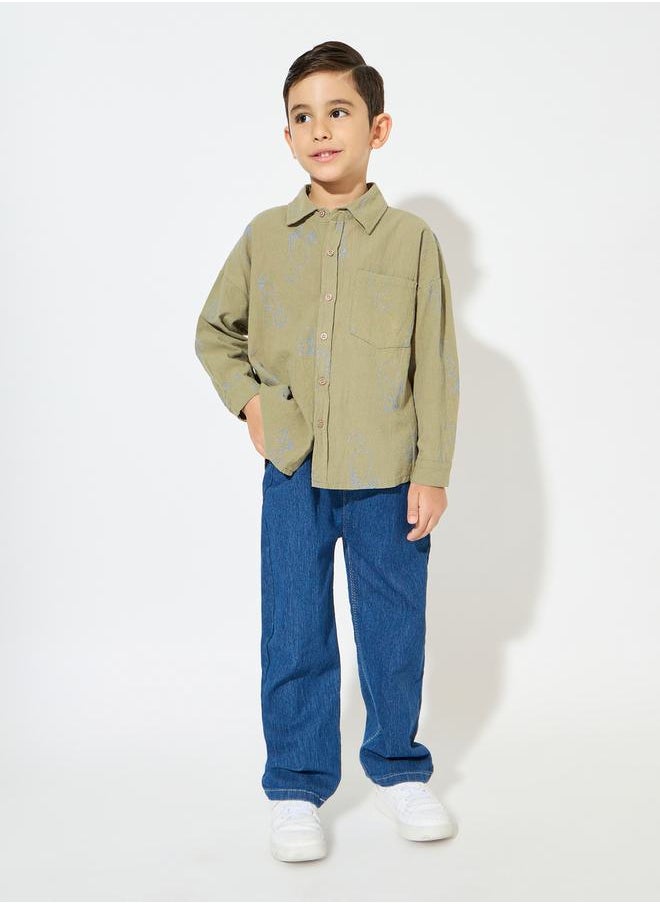 Styli - Printed Patch Pocket Shirt with Buttons - Image 1