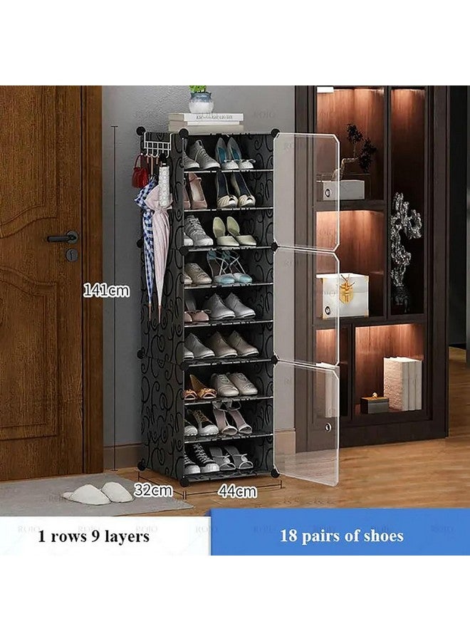 KEEKOS shoe rack plastic,Portable with Dustproof Door, Multi-Purpose Plastic for Home Foldable Portable Shelves Chappal, Slipper, Heels, Boots,Stand (Black, 9-Shelf-3-Door) - Image 2