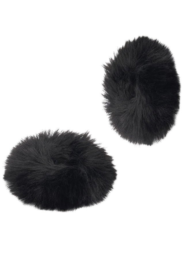 KINBOM 2Pcs Furry Hair Pom Poms, Ponytail Scrunchies Faux Rabbit Fur Hair Scrunchies (Black) - Image 1