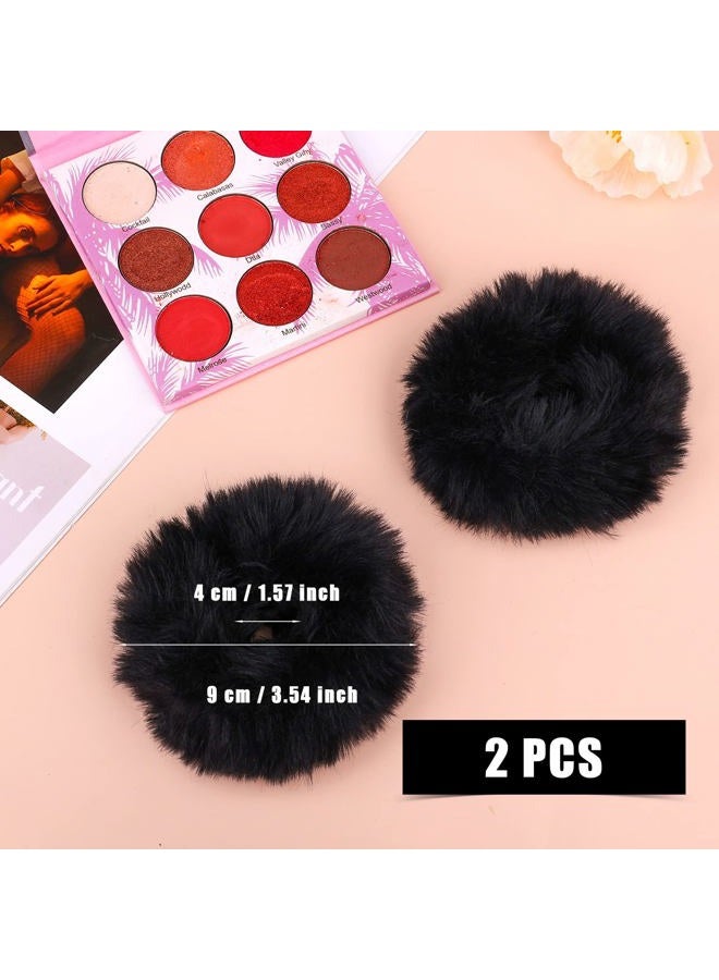 KINBOM 2Pcs Furry Hair Pom Poms, Ponytail Scrunchies Faux Rabbit Fur Hair Scrunchies (Black) - Image 2
