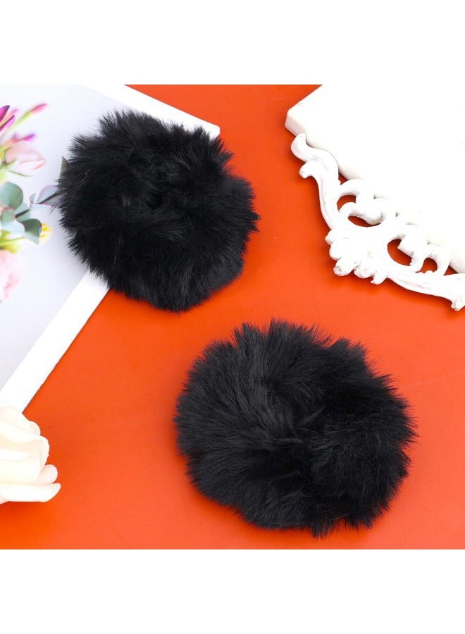 KINBOM 2Pcs Furry Hair Pom Poms, Ponytail Scrunchies Faux Rabbit Fur Hair Scrunchies (Black) - Image 3