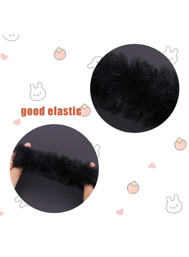 KINBOM 2Pcs Furry Hair Pom Poms, Ponytail Scrunchies Faux Rabbit Fur Hair Scrunchies (Black) - Image 4