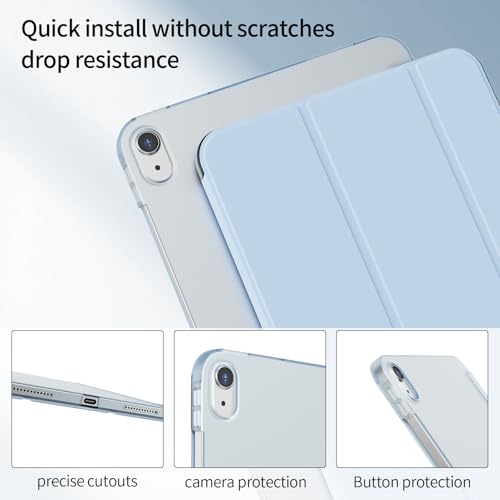 KenKe Case for iPad (A16) 11th Generation 11 Inch 2025, iPad 10th Generation 2022 10.9 Inch, Slim Trifold Stand Smart Case, Hard PC Translucent Back Shell Cover Without Pencil Holder, Sky Blue - Image 2
