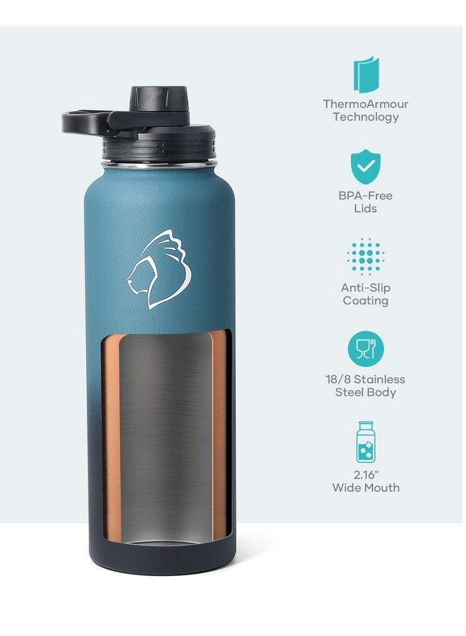BUZIO BUZIO 40 oz Water Bottle Insulated with Straw & 3 lid and Carrying Pouch, Leak Proof Anti-Slip Stainless Steel Water Flask Jug, Cold for 48 Hrs Double Vacuum Thermo Canteen, BPA-Free, Indigo Crush - Image 4
