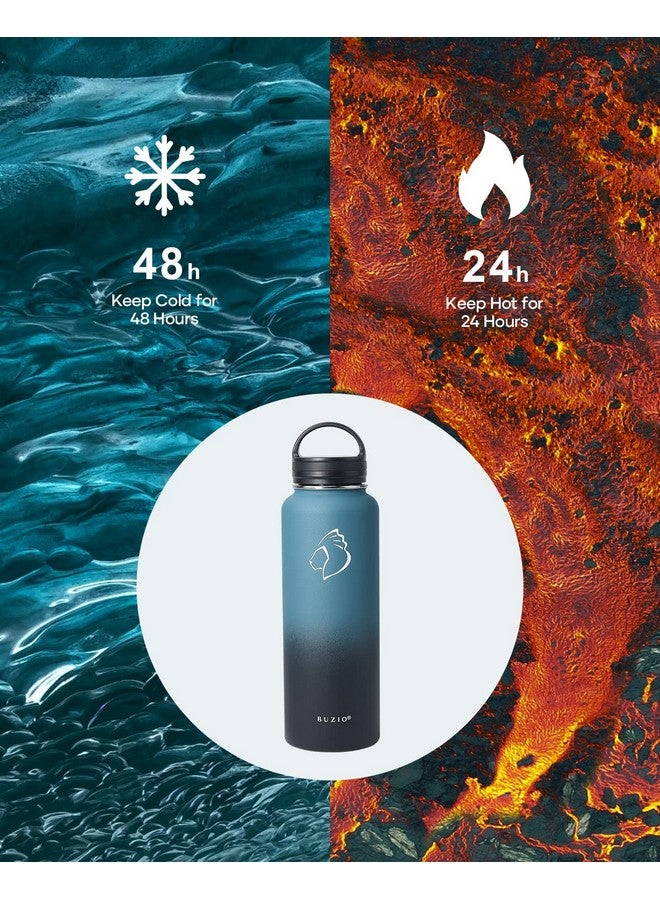 BUZIO BUZIO 40 oz Water Bottle Insulated with Straw & 3 lid and Carrying Pouch, Leak Proof Anti-Slip Stainless Steel Water Flask Jug, Cold for 48 Hrs Double Vacuum Thermo Canteen, BPA-Free, Indigo Crush - Image 2
