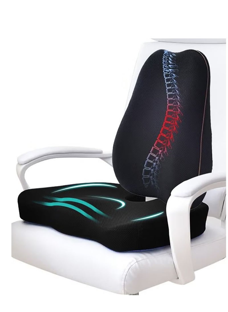 Arabest Seat Cushion and Lumbar Support Pillow, Memory Foam Support Backrest with Adjustable Straps, Memory Foam Seat Cushion for Office  - Image 1
