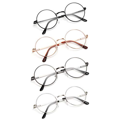 JoXiGo 4 Pack Reading Glasses +2.5 for Women Men Retro Round Metal Frame + Glasses Strap - Image 1