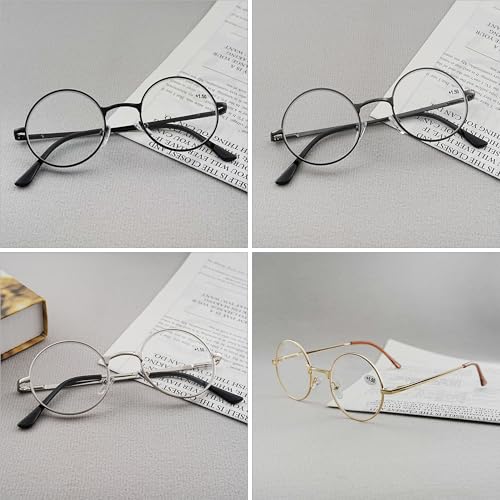 JoXiGo 4 Pack Reading Glasses +2.5 for Women Men Retro Round Metal Frame + Glasses Strap - Image 4