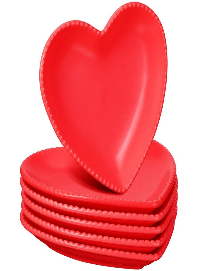 Meanplan 6 Pcs Heart Shaped Plates Ceramic 6.9 Inches Salad Ceramic Graduation Plates Dinner Heart Shaped Serving Dish Dessert Elegant for Kitchen Steak Snacks(Red) - Image 1