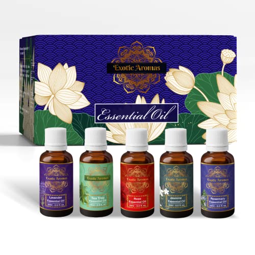 Exotic Aromas Essential Oil Lavender, Tea Tree, Rosemary, Rose, Jasmine (Pack of 5) - Image 2