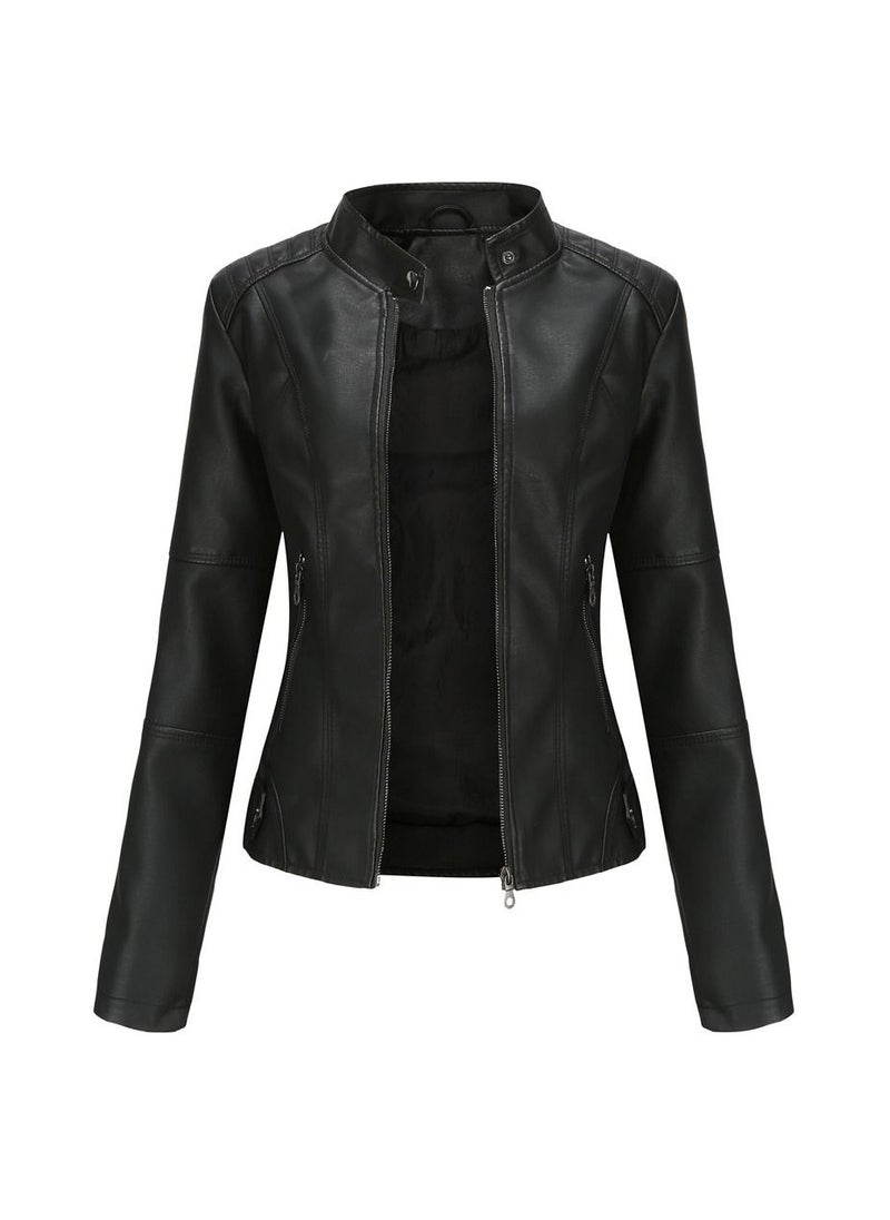 Women's Leather Suit Slim Fitting Jacket Thin Motorcycle Suit Stand Collar Leather Jacket Black - pzsku/ZC524D09E034594DA9258Z/45/_/1691723204/88c517e5-5304-4664-a426-27a36f669ae8