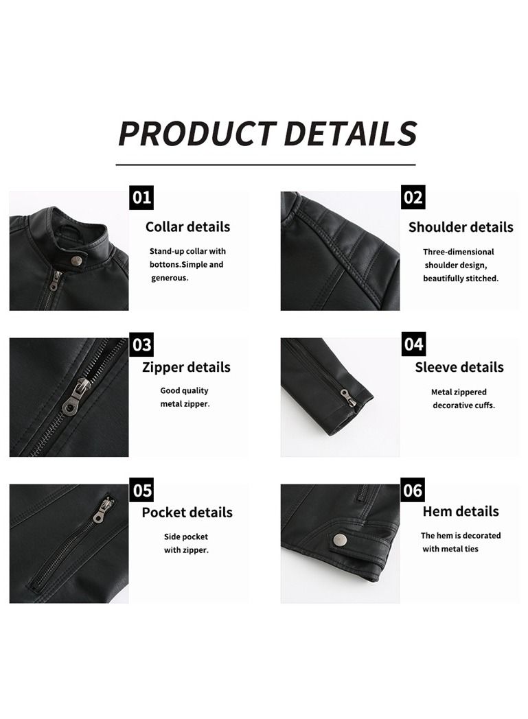 Loquat Women's Leather Suit Slim Fitting Jacket Thin Motorcycle Suit Stand Collar Leather Jacket Black  - Image 2