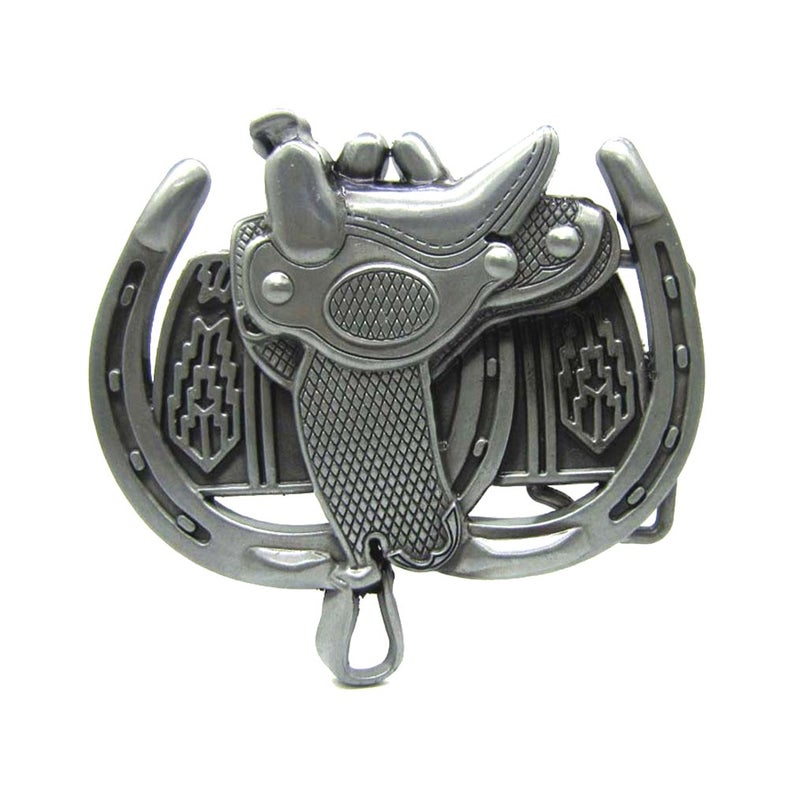 MASOP Western Horse Saddle Horseshoe Solid Cowboy Silver Belt Buckle Men Metal - Image 1